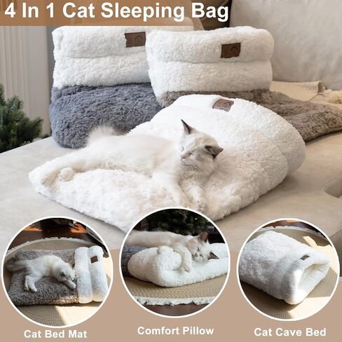 Cat Sleeping Bag 4 in 1 Cute Self Warming Cat Bed Cave with Plush Portable Snuggle Sack/Hideway for Indoor Cats & Small Pets Grey 21×17 Inch in Saudi Arabia