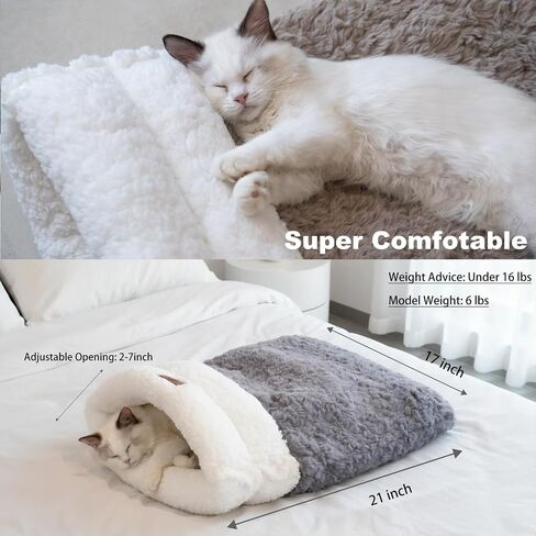 Cat Sleeping Bag 4 in 1 Cute Self Warming Cat Bed Cave with Plush Portable Snuggle Sack/Hideway for Indoor Cats & Small Pets Grey 21×17 Inch in Saudi Arabia