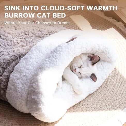 Cat Sleeping Bag 4 in 1 Cute Self Warming Cat Bed Cave with Plush Portable Snuggle Sack/Hideway for Indoor Cats & Small Pets Grey 21×17 Inch in Saudi Arabia