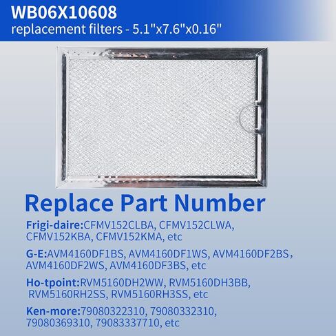 WB06X10608 5304464105 Microwave Grease Filter Replacement - 5 x 7-5/8 Inch Aluminum Mesh Screen - Compatible with Frigidaire & GE Microwaves, Replaces 5304517871 5304478913 5304509444,Pack of 2 in Saudi Arabia
