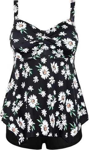 Septangle V Neck Two Piece Tankini Swimsuit Vintage Tummy Control Bathing Suit Ruched Swimwear in Kuwait