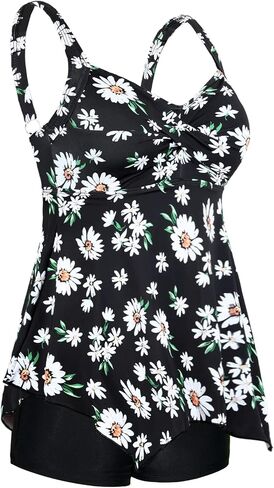 Septangle V Neck Two Piece Tankini Swimsuit Vintage Tummy Control Bathing Suit Ruched Swimwear in Kuwait