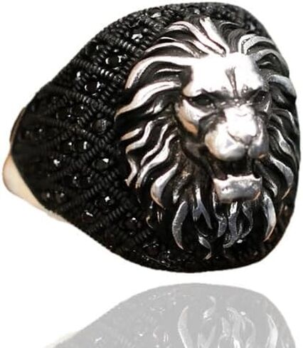 Lion Symbol Ring Men, Symbolic Silver Ring For Men, Men Silver Ring 925 With Stone, Lion Ring For Men, Turkish Ring, Zircon Mens Ring in Saudi Arabia