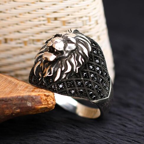 Lion Symbol Ring Men, Symbolic Silver Ring For Men, Men Silver Ring 925 With Stone, Lion Ring For Men, Turkish Ring, Zircon Mens Ring in Saudi Arabia