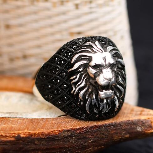 Lion Symbol Ring Men, Symbolic Silver Ring For Men, Men Silver Ring 925 With Stone, Lion Ring For Men, Turkish Ring, Zircon Mens Ring in Saudi Arabia