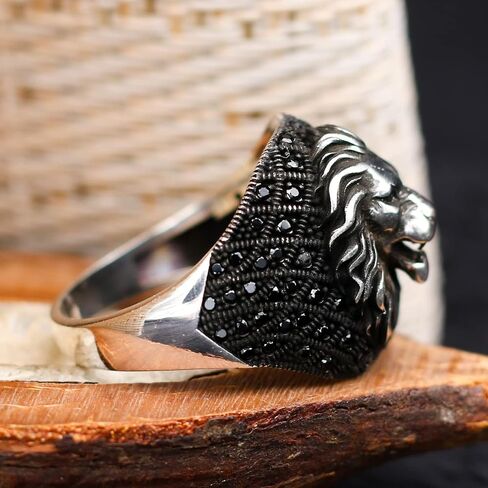 Lion Symbol Ring Men, Symbolic Silver Ring For Men, Men Silver Ring 925 With Stone, Lion Ring For Men, Turkish Ring, Zircon Mens Ring in Saudi Arabia