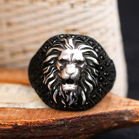 Lion Symbol Ring Men, Symbolic Silver Ring For Men, Men Silver Ring 925 With Stone, Lion Ring For Men, Turkish Ring, Zircon Mens Ring in Saudi Arabia
