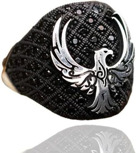 Phoenix Symbol Ring Men, Symbolic Silver Ring For Men, Men Silver Ring 925 With Stone, Animal Ring For Men, Turkish Ring, Zircon Mens Ring in Saudi Arabia
