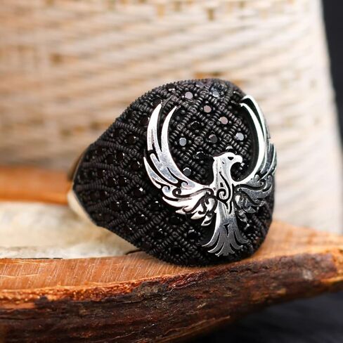Phoenix Symbol Ring Men, Symbolic Silver Ring For Men, Men Silver Ring 925 With Stone, Animal Ring For Men, Turkish Ring, Zircon Mens Ring in Saudi Arabia