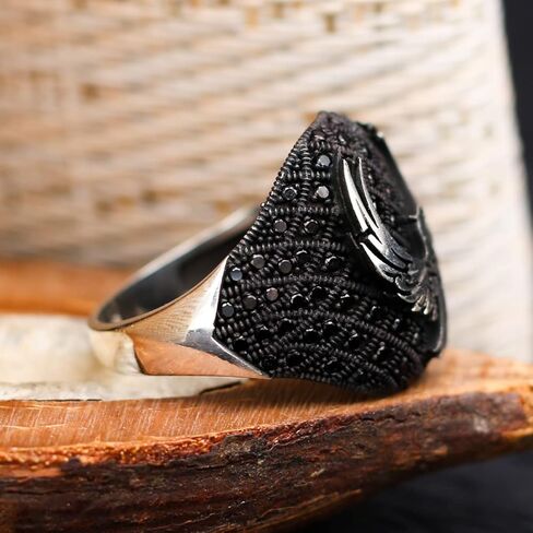 Phoenix Symbol Ring Men, Symbolic Silver Ring For Men, Men Silver Ring 925 With Stone, Animal Ring For Men, Turkish Ring, Zircon Mens Ring in Saudi Arabia