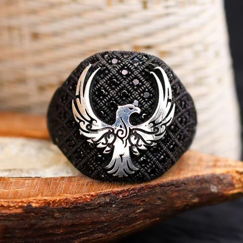 Phoenix Symbol Ring Men, Symbolic Silver Ring For Men, Men Silver Ring 925 With Stone, Animal Ring For Men, Turkish Ring, Zircon Mens Ring in Saudi Arabia