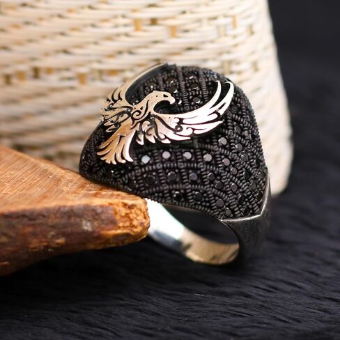 Phoenix Symbol Ring Men, Symbolic Silver Ring For Men, Men Silver Ring 925 With Stone, Animal Ring For Men, Turkish Ring, Zircon Mens Ring in Saudi Arabia