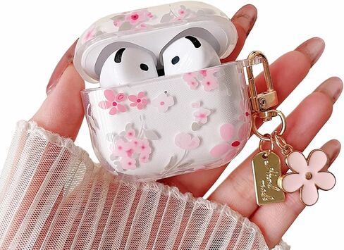 Minscose متوافق مع AirPods Pro 2nd/1st Case Case Case ، تصميم نمط زهرة لطيف مع سلسلة مفاتيح الأزهار ، غطاء صدمات TPU الناعم لـ AirPods Pro/Pro 2-pink Rose in Kuwait
