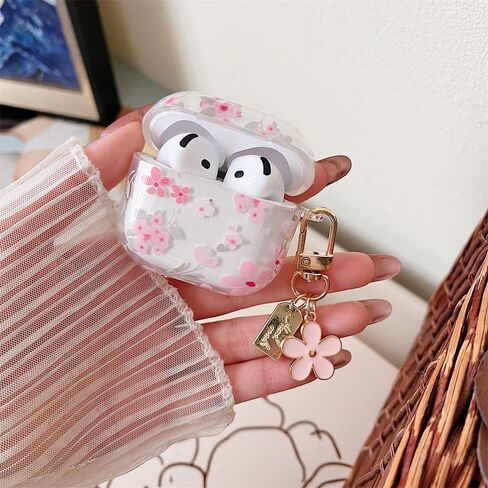 Minscose متوافق مع AirPods Pro 2nd/1st Case Case Case ، تصميم نمط زهرة لطيف مع سلسلة مفاتيح الأزهار ، غطاء صدمات TPU الناعم لـ AirPods Pro/Pro 2-pink Rose in Kuwait