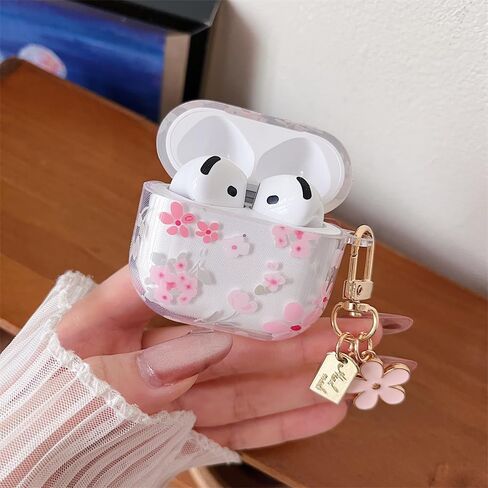Minscose متوافق مع AirPods Pro 2nd/1st Case Case Case ، تصميم نمط زهرة لطيف مع سلسلة مفاتيح الأزهار ، غطاء صدمات TPU الناعم لـ AirPods Pro/Pro 2-pink Rose in Kuwait