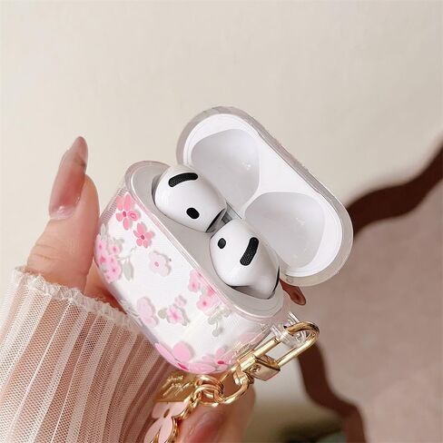 Minscose متوافق مع AirPods Pro 2nd/1st Case Case Case ، تصميم نمط زهرة لطيف مع سلسلة مفاتيح الأزهار ، غطاء صدمات TPU الناعم لـ AirPods Pro/Pro 2-pink Rose in Kuwait