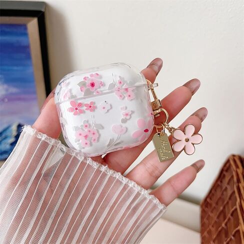 Minscose متوافق مع AirPods Pro 2nd/1st Case Case Case ، تصميم نمط زهرة لطيف مع سلسلة مفاتيح الأزهار ، غطاء صدمات TPU الناعم لـ AirPods Pro/Pro 2-pink Rose in Kuwait