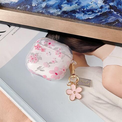 Minscose متوافق مع AirPods Pro 2nd/1st Case Case Case ، تصميم نمط زهرة لطيف مع سلسلة مفاتيح الأزهار ، غطاء صدمات TPU الناعم لـ AirPods Pro/Pro 2-pink Rose in Kuwait