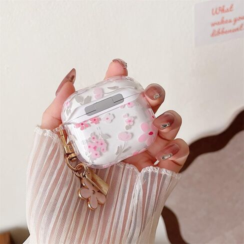 Minscose متوافق مع AirPods Pro 2nd/1st Case Case Case ، تصميم نمط زهرة لطيف مع سلسلة مفاتيح الأزهار ، غطاء صدمات TPU الناعم لـ AirPods Pro/Pro 2-pink Rose in Kuwait