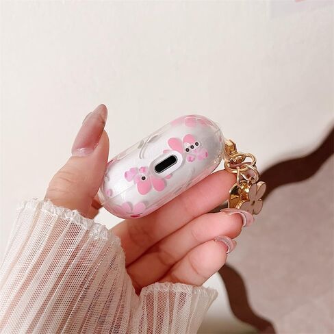 Minscose متوافق مع AirPods Pro 2nd/1st Case Case Case ، تصميم نمط زهرة لطيف مع سلسلة مفاتيح الأزهار ، غطاء صدمات TPU الناعم لـ AirPods Pro/Pro 2-pink Rose in Kuwait