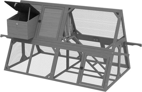 80" Chicken Coop for 2-4 Chickens with Wheels, Outdoor Wooden Hen House w/Nesting Box & Run Cage, Weatherproof for Backyard Poultry Pet Hutch, Removable Tray and Hanging Chicken Feeder in Saudi Arabia