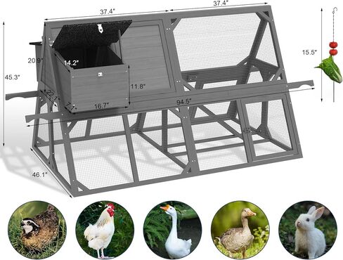 80" Chicken Coop for 2-4 Chickens with Wheels, Outdoor Wooden Hen House w/Nesting Box & Run Cage, Weatherproof for Backyard Poultry Pet Hutch, Removable Tray and Hanging Chicken Feeder in Saudi Arabia