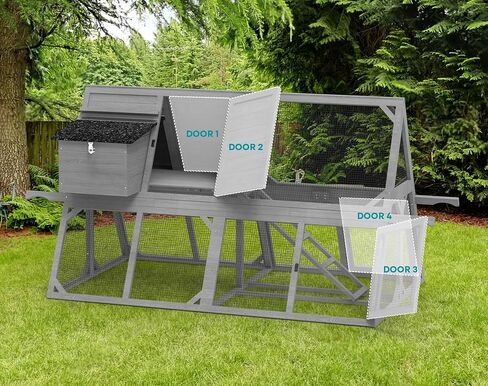 80" Chicken Coop for 2-4 Chickens with Wheels, Outdoor Wooden Hen House w/Nesting Box & Run Cage, Weatherproof for Backyard Poultry Pet Hutch, Removable Tray and Hanging Chicken Feeder in Saudi Arabia