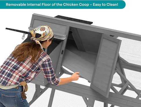 80" Chicken Coop for 2-4 Chickens with Wheels, Outdoor Wooden Hen House w/Nesting Box & Run Cage, Weatherproof for Backyard Poultry Pet Hutch, Removable Tray and Hanging Chicken Feeder in Saudi Arabia
