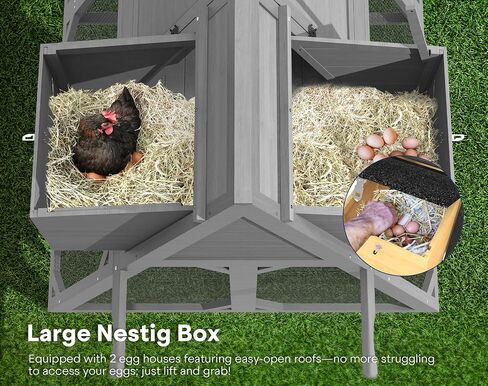 80" Chicken Coop for 2-4 Chickens with Wheels, Outdoor Wooden Hen House w/Nesting Box & Run Cage, Weatherproof for Backyard Poultry Pet Hutch, Removable Tray and Hanging Chicken Feeder in Saudi Arabia