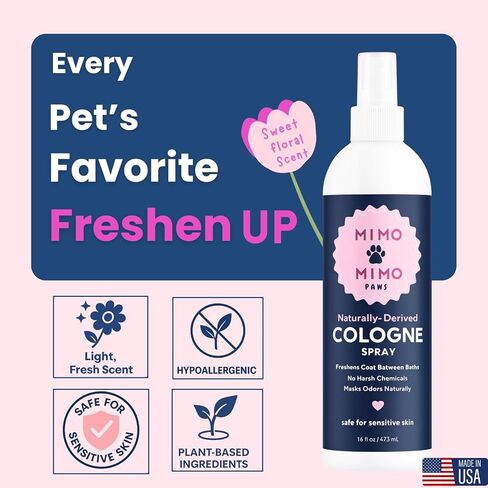 Naturally-Derived Dog Cologne Spray, Long-Lasting Deodorizing Odor Control, Freshens Coat Between Baths, No Parabens or Alcohol, Safe For Sensitive Skin, Made In USA, 16 fl oz in Kuwait