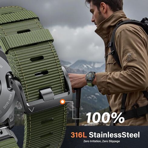متوافق مع Garmin Fenix ​​5X/7X/Tactix 7 pro، سوار ساعة Quickfit من النايلون مقاس 26 مم لـ Garmin Fenix ​​3/3 HR، Fenix ​​5X Plus/6X/6X Pro/Tactix/Descent MK1/D2 Delta PX/D2 Charlie، أسود in Kuwait