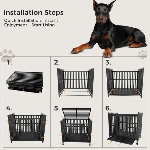 Heavy Duty Dog Crate, Escape-Proof Indestructible Cage for High-Anxiety Dogs, 3-Door Kennel with 4 Lockable Wheels and 2 Removable Trays Ideal for Large & Medium Breeds(43 Inch) in Saudi Arabia