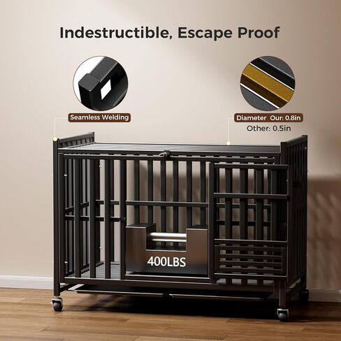 Heavy Duty Dog Crate, Escape-Proof Indestructible Cage for High-Anxiety Dogs, 3-Door Kennel with 4 Lockable Wheels and 2 Removable Trays Ideal for Large & Medium Breeds(43 Inch) in Saudi Arabia