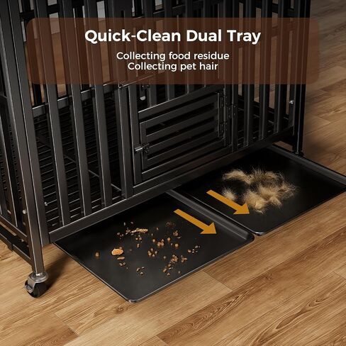 Heavy Duty Dog Crate, Escape-Proof Indestructible Cage for High-Anxiety Dogs, 3-Door Kennel with 4 Lockable Wheels and 2 Removable Trays Ideal for Large & Medium Breeds(43 Inch) in Saudi Arabia
