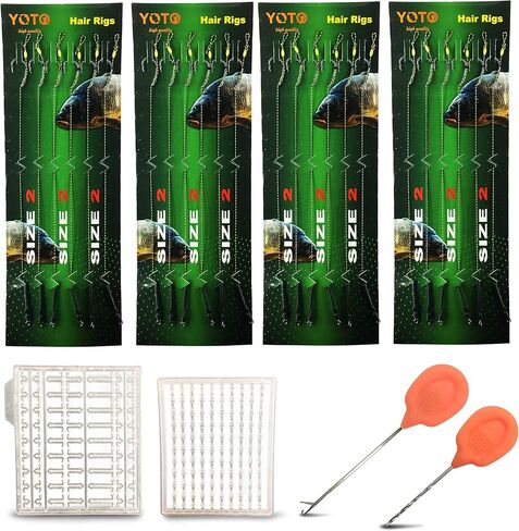 YOTO 24PCS-Carp-Fishing-Hair-Rigs، معدات صيد سمك الشبوط مع خطاف واسع، مجموعة صيد سمك الشبوط مع ملحقات صيد سمك الشبوط in Kuwait