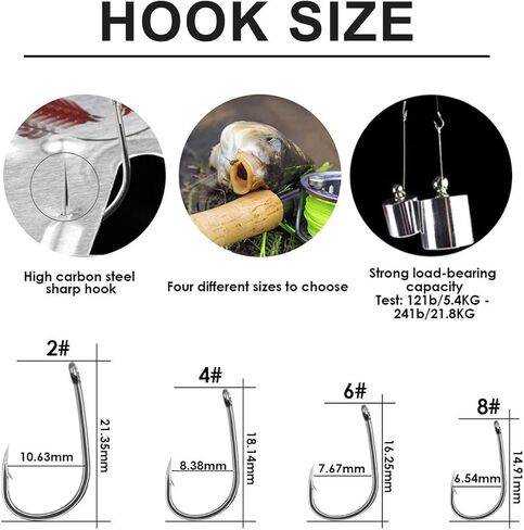 YOTO 24PCS-Carp-Fishing-Hair-Rigs، معدات صيد سمك الشبوط مع خطاف واسع، مجموعة صيد سمك الشبوط مع ملحقات صيد سمك الشبوط in Kuwait