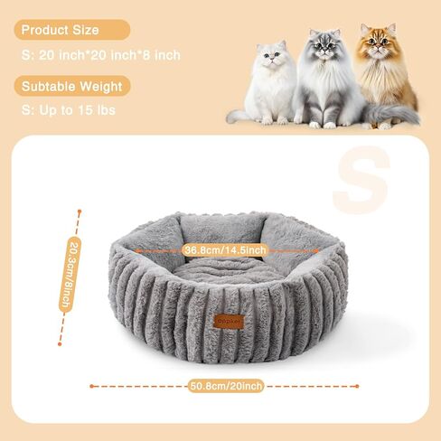 Cat Beds, Self Warming Cat Bed, Washable Pet Beds for Indoor Cats, Super Soft Faux Rabbit Fur Pet Bed for Puppy and Kitten with Anti-Slip Bottom (Grey, 20"x20"x8") in Kuwait