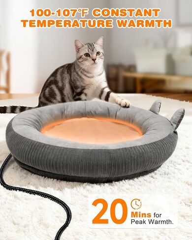 Heated Cat Bed Indoor Pets – Adjustable Temperature 86-131℉ Cat Heating Pad with Timer, Chew Resistant 87 Inch Cord, Washable Cover, Round Cozy Donut Pet Bed for Small Cats Kittens Dogs in Saudi Arabia