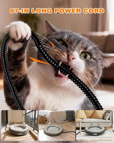 Heated Cat Bed Indoor Pets – Adjustable Temperature 86-131℉ Cat Heating Pad with Timer, Chew Resistant 87 Inch Cord, Washable Cover, Round Cozy Donut Pet Bed for Small Cats Kittens Dogs in Saudi Arabia