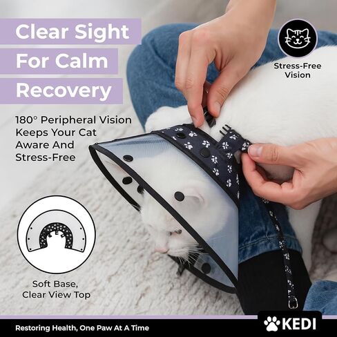 مجموعة مخروطية للتعافي من القطط، سترة ناعمة للحيوانات الأليفة بعد العمليات الجراحية، وياقة، ومخروط حماية غير مهيج للقطط - حل مريح للعناية بالإصابات (أسود، M) in Kuwait