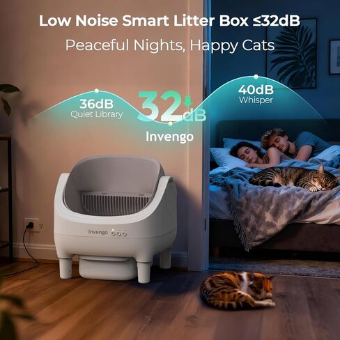 صندوق فضلات القطط الأوتوماتيكي للتنظيف الذاتي، التحكم في التطبيق، صندوق فضلات أوتوماتيكي مفتوح من الأعلى مع أجهزة استشعار للسلامة، فائق الهدوء، سلة مهملات سعة 10 لتر مع التحكم في الرائحة، 2 لفتان من أكياس القمامة، كاكي in Kuwait