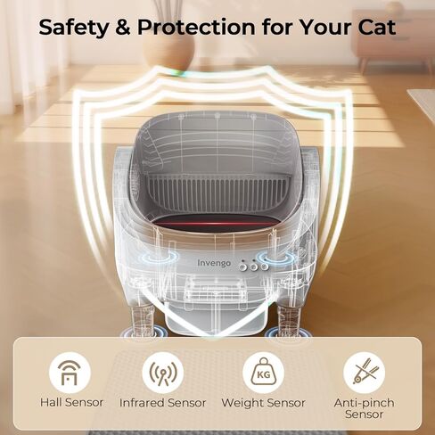 صندوق فضلات القطط الأوتوماتيكي للتنظيف الذاتي، التحكم في التطبيق، صندوق فضلات أوتوماتيكي مفتوح من الأعلى مع أجهزة استشعار للسلامة، فائق الهدوء، سلة مهملات سعة 10 لتر مع التحكم في الرائحة، 2 لفتان من أكياس القمامة، كاكي in Kuwait