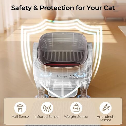صندوق فضلات القطط الأوتوماتيكي للتنظيف الذاتي، التحكم في التطبيق، صندوق فضلات أوتوماتيكي مفتوح من الأعلى مع أجهزة استشعار للسلامة، فائق الهدوء، سلة مهملات سعة 10 لتر مع التحكم في الرائحة، 2 لفتان من أكياس القمامة، كاكي in Kuwait