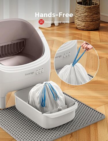 صندوق فضلات القطط الأوتوماتيكي للتنظيف الذاتي، التحكم في التطبيق، صندوق فضلات أوتوماتيكي مفتوح من الأعلى مع أجهزة استشعار للسلامة، فائق الهدوء، سلة مهملات سعة 10 لتر مع التحكم في الرائحة، 2 لفتان من أكياس القمامة، كاكي in Kuwait