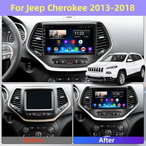 10.1 Inch Android Car Stereo for Jeep Cherokee 2013-2018 with Wireless CarPlay&Android Auto, HD Touchscreen Bluetooth5.2 Radio Supports GPS/WiFi/FM Radio/SWC+HD Backup Camera/MIC/DSP in Saudi Arabia