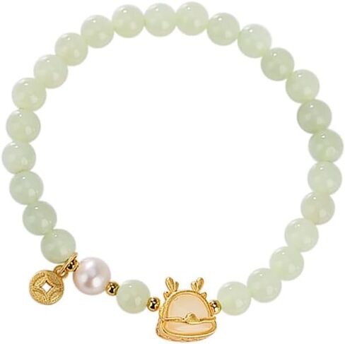Green Natural Hetian Jade Bracelet for Women, Bead Charm Ring Bell Adjustable Bangle Alloy Lucky Chain Jewelry Gift for Her in Saudi Arabia