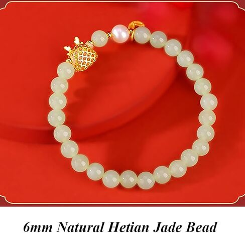 Green Natural Hetian Jade Bracelet for Women, Bead Charm Ring Bell Adjustable Bangle Alloy Lucky Chain Jewelry Gift for Her in Saudi Arabia