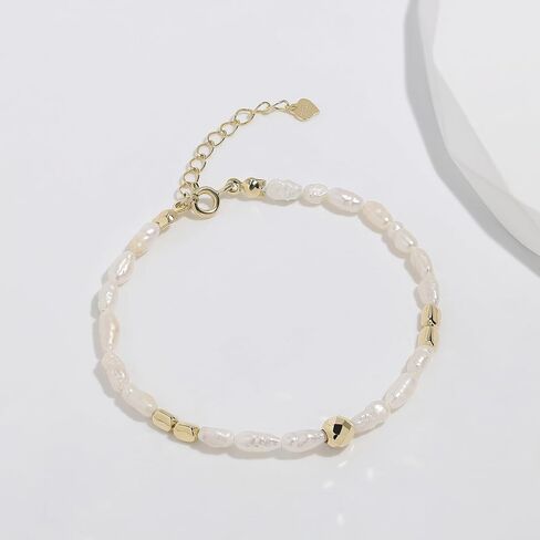 Meissa Dainty Freshwater Pearls Bracelet for Women Girls Silver Pearl Bracelet Simple Gold Bracelet Handmade Hand Chain Birthday Jewelry Gifts, 6-7 Inches in Kuwait