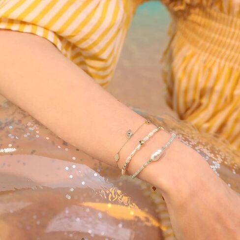 Meissa Dainty Freshwater Pearls Bracelet for Women Girls Silver Pearl Bracelet Simple Gold Bracelet Handmade Hand Chain Birthday Jewelry Gifts, 6-7 Inches in Kuwait