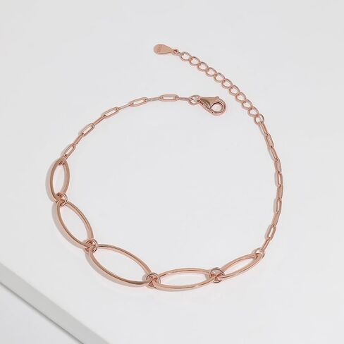 سوار سلسلة ربط بيضاوي ذهبي وردي من Meissa للنساء قابل للتعديل 925 من الفضة الاسترليني سلسلة مشبك ورق أنيقة هدية مجوهرات بسيطة، من 6.5 إلى 8 بوصات in Kuwait